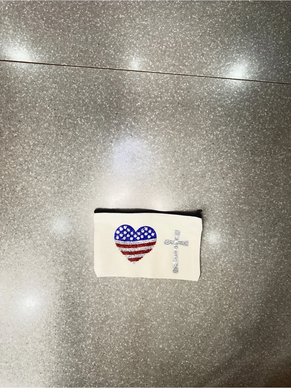 Cosmetic bag with Patriotic Heart and a cross.  The design is on both sides.  7.